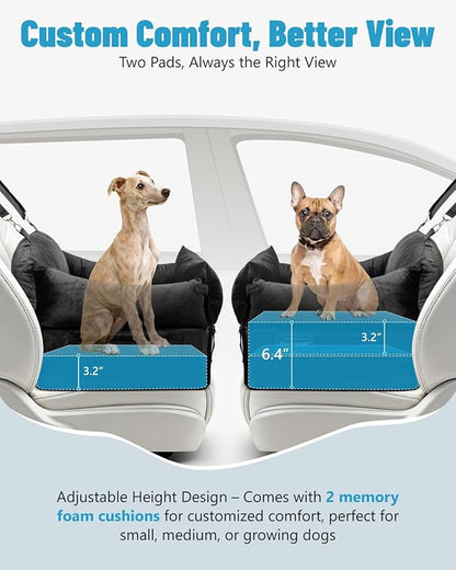 EASTBLUE Dog Car Seat for Small Medium Dogs Up to 35 lbs, 2 Memory Foam Pads Dog Booster Car Seat with Seatbelt, Washable Pet Carseat for Puppy & Cat, Dogs Travel Bed for Cars (Black)