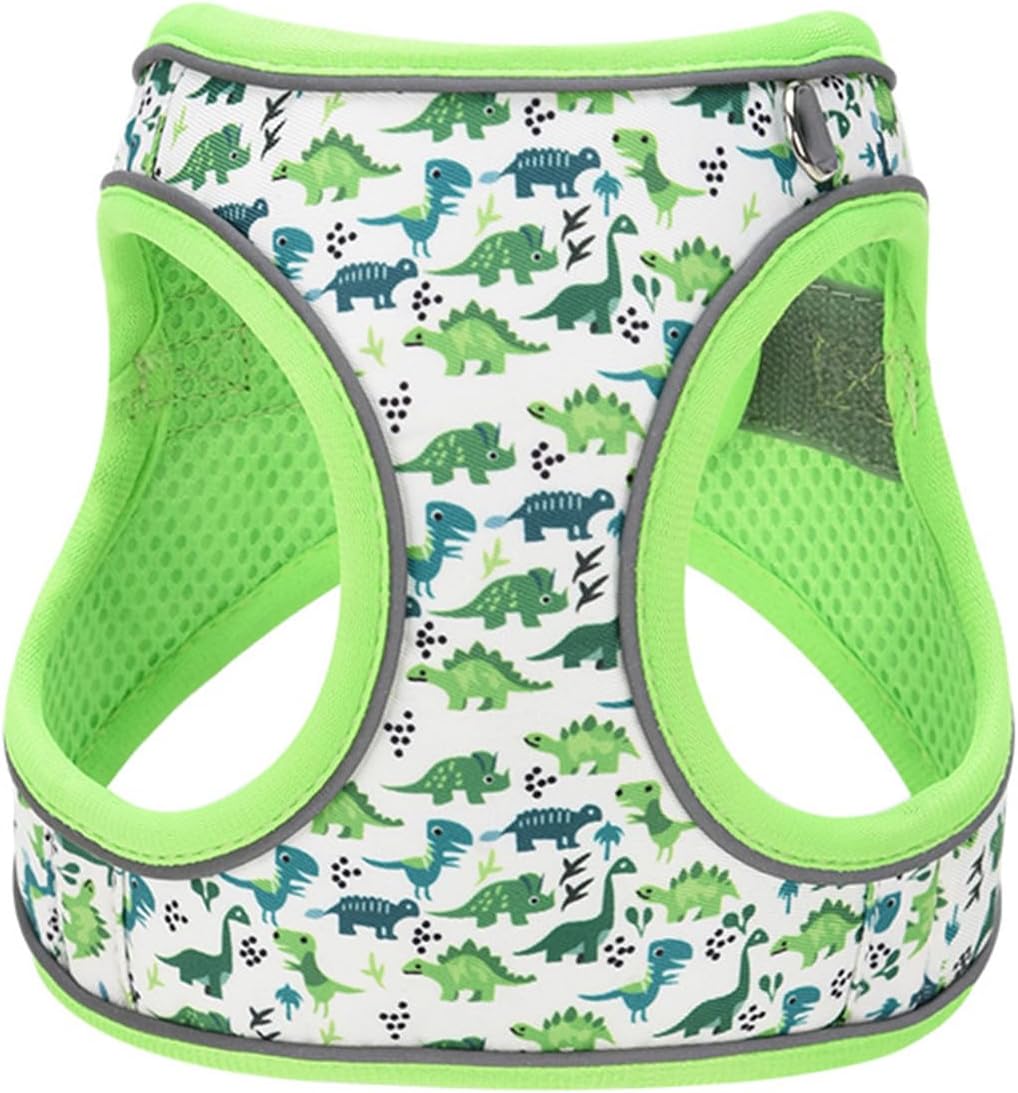 Step in Dog Harness No Pull Dinosaur Adjustable Soft Mesh Padded Reflective Pet Vest Harness and Leash Set for Small Medium Dogs