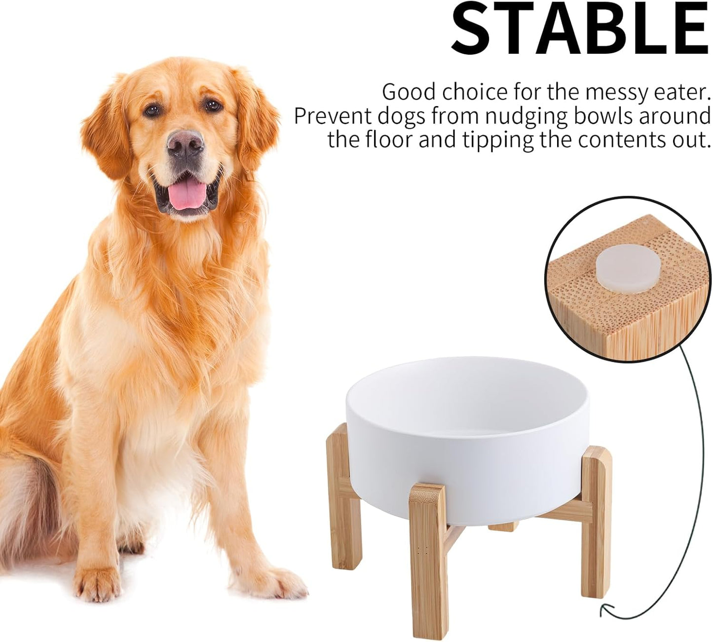 White Elevated/Raised Dog Bowl Ceramic for Medium Large Sized Breed,Dog Food Water Bowl with Stand,8 in 7.6 Cups Non Slip Heavy Weighted