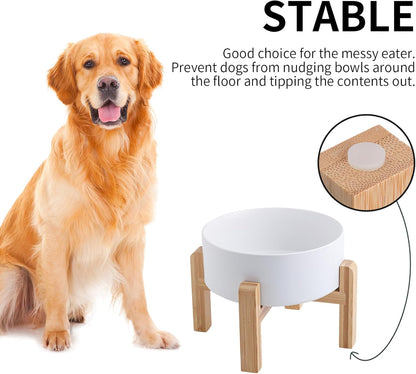 White Elevated/Raised Dog Bowl Ceramic for Small Medium Sized Breed,Dog Food Water Bowl with Stand,6 in 3.6 Cups Non Slip Heavy Weighted