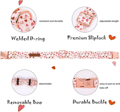 Elegant Little Tail Pink Heart Dog Collar, XL, Cotton, Unique Design, Hearts, Multiple Occasions, Large Dogs