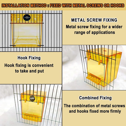 kathson 2PCS Parrot Bath Box Hanging Bird Bathtub Tub Bath Acrylic No-Leakage Shower Box Bowl Cage Accessory for Small Pet Bird Parakeet Canary Cockatiels Budgies Lovebirds（Yellow）