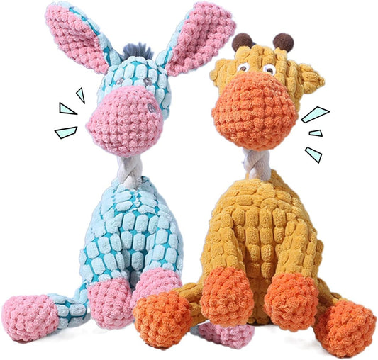 2025 New Dog Toys, Indestructible Plush Dog Toy, Dogs Toys for Aggressive Chewers, Dogs Squeaky Chew Toy for Indoor Pups Teething (Orange+Blue)