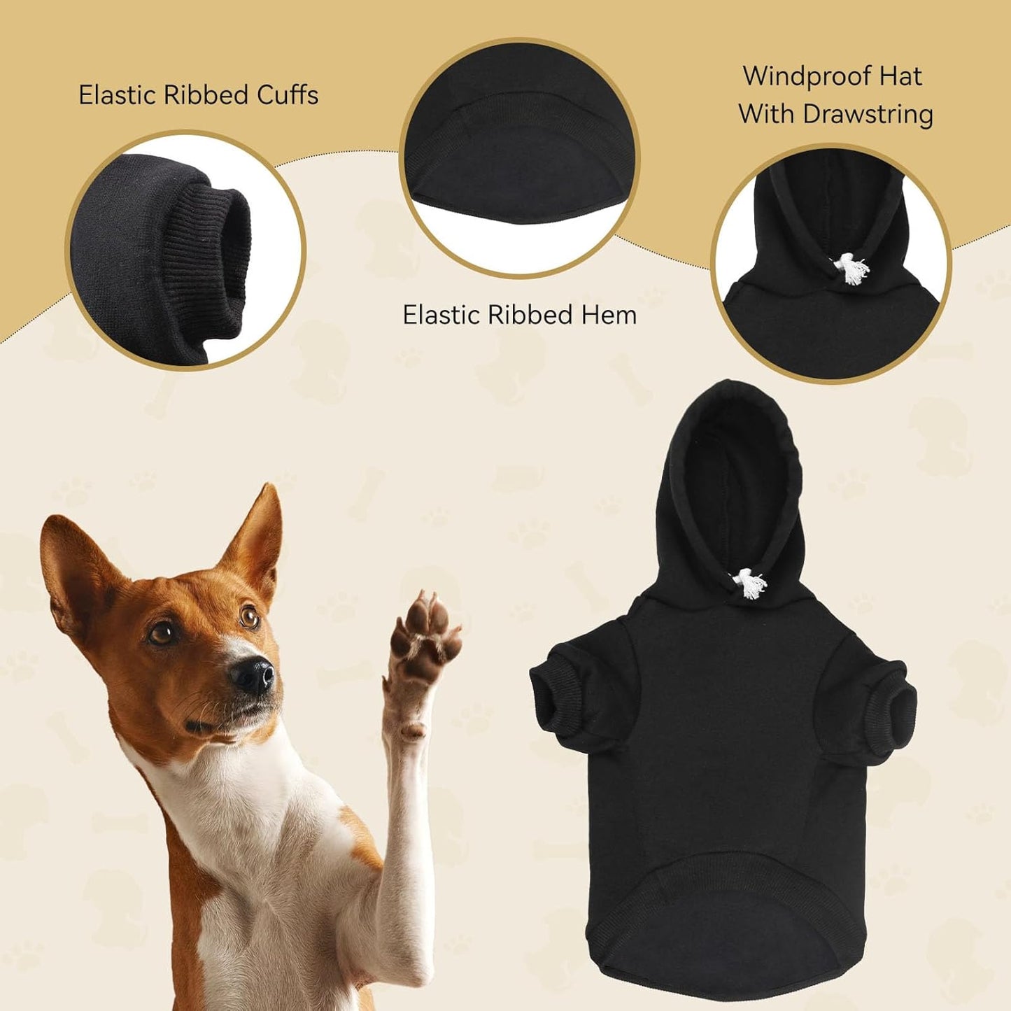 Security Dog Hoodie Warm Cozy Brushed Fleece Interior Clothes Hoodie with Pocket Sweatshirt Dog Sweaters for Medium Dogs(M)