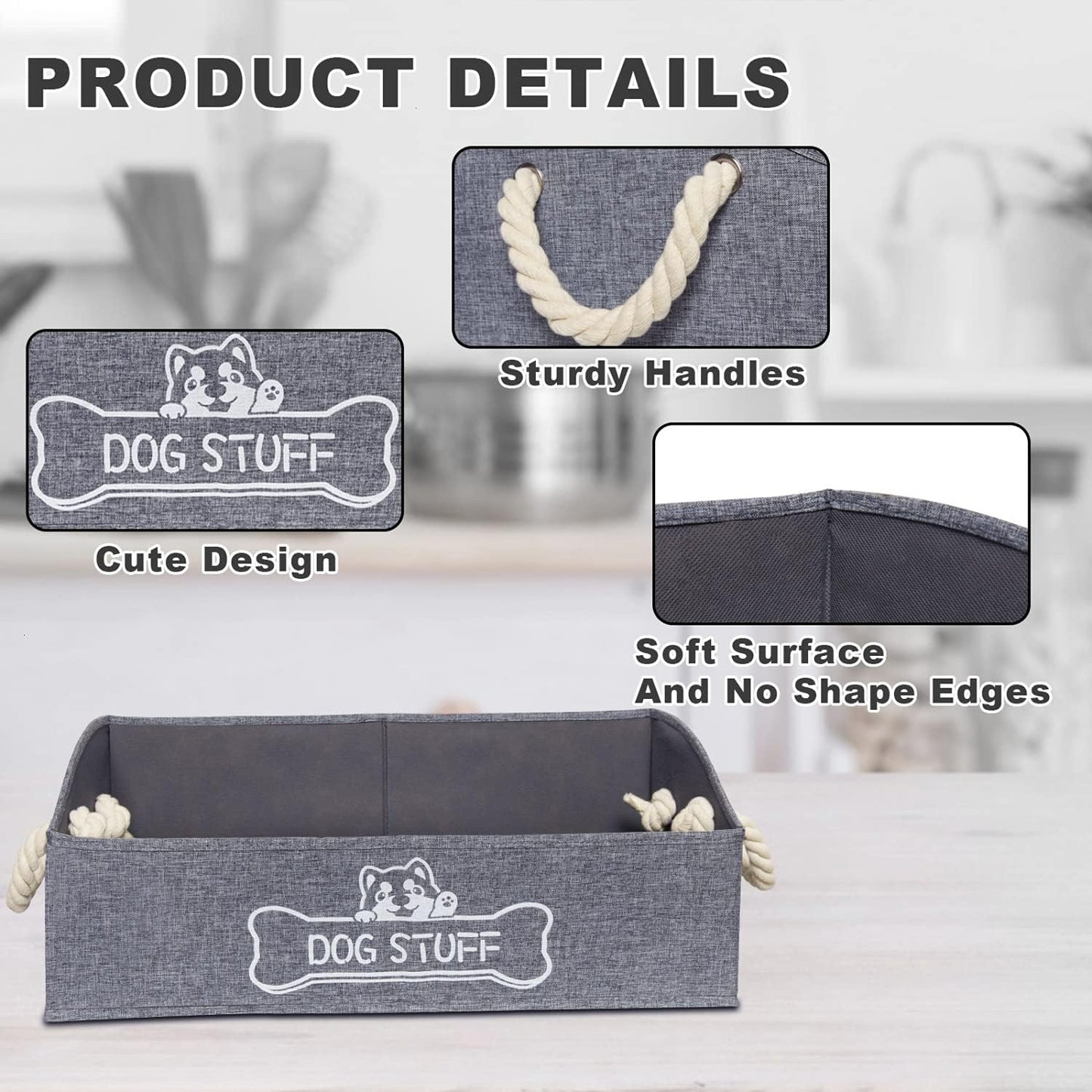 Large Dog Toy Box - Trapezoid Dog Toy Bin with Handles, Collapsible Pet Supplies Storage Basket, Perfect for Organizing Dog Cat Toys and Accessories