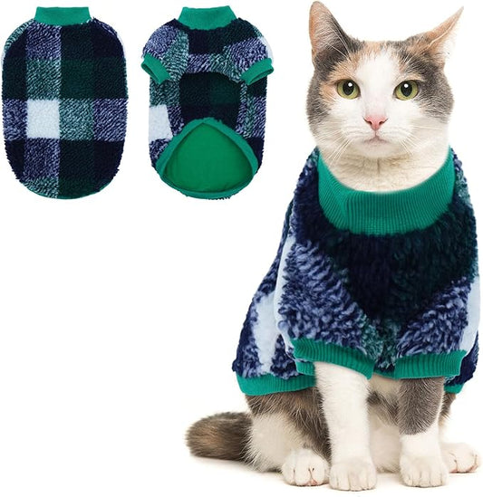 Cat Clothes -2 Legged Pullover Cat Sweater Soft Warm Pet Apparel Kitten Clothes for Kittens Only Elastic, Green S