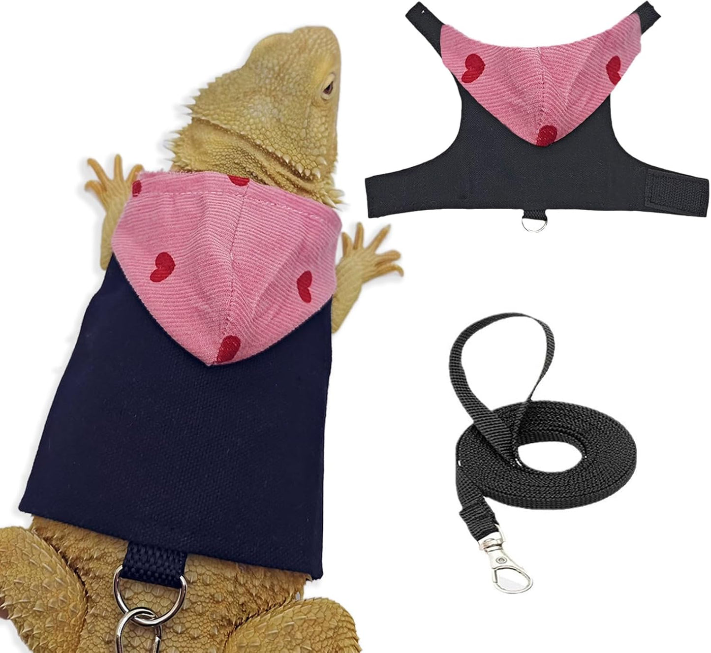 Bearded Dragon Lizard Hoodie Leash Suit Reptile pet Outdoor Chest Harness Chameleon Squirrel Leash Hooded Clothes Suitable for Bearded Dragon Lizard Reptiles（Red hat）