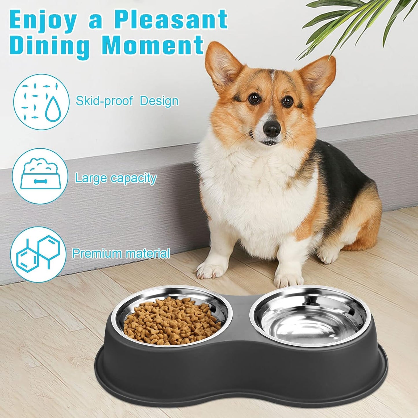 Dog Bowls Double Dog Water and Food Bowl Stainless Steel Bowl with Non-Slip Resin Station, Pet Feeder Bowls for Puppy Medium Dogs Cats
