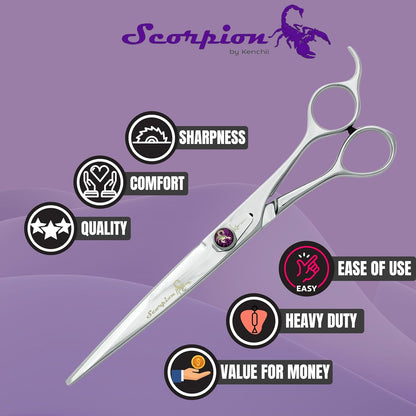Kenchii Scorpion 8 Inch, Straight Grooming Scissors for Dogs and Pets - Premium Steel Scissors for Dog Grooming - Dog Shears Pet Grooming Accessories - Pet Hair Trimming Scissor