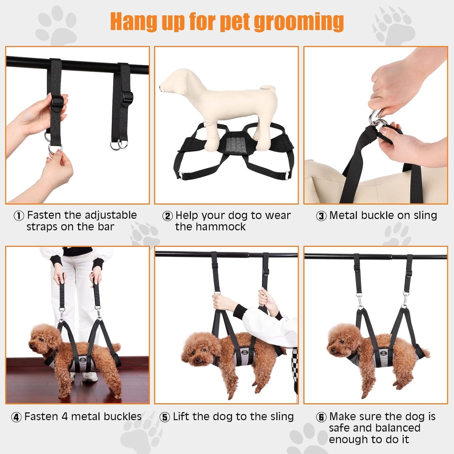 Ownpets Pet Grooming Hammock, Dog Grooming Hammock with Carabiners, Breathable Pet Grooming Harness Sling for Grooming, Hair Nail Trimming Cutting & More, S