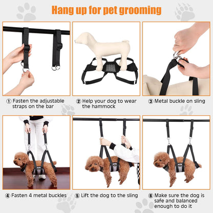 Ownpets Pet Grooming Hammock, Dog Grooming Hammock with Carabiners, Breathable Pet Grooming Harness Sling for Grooming, Hair Nail Trimming Cutting & More, S