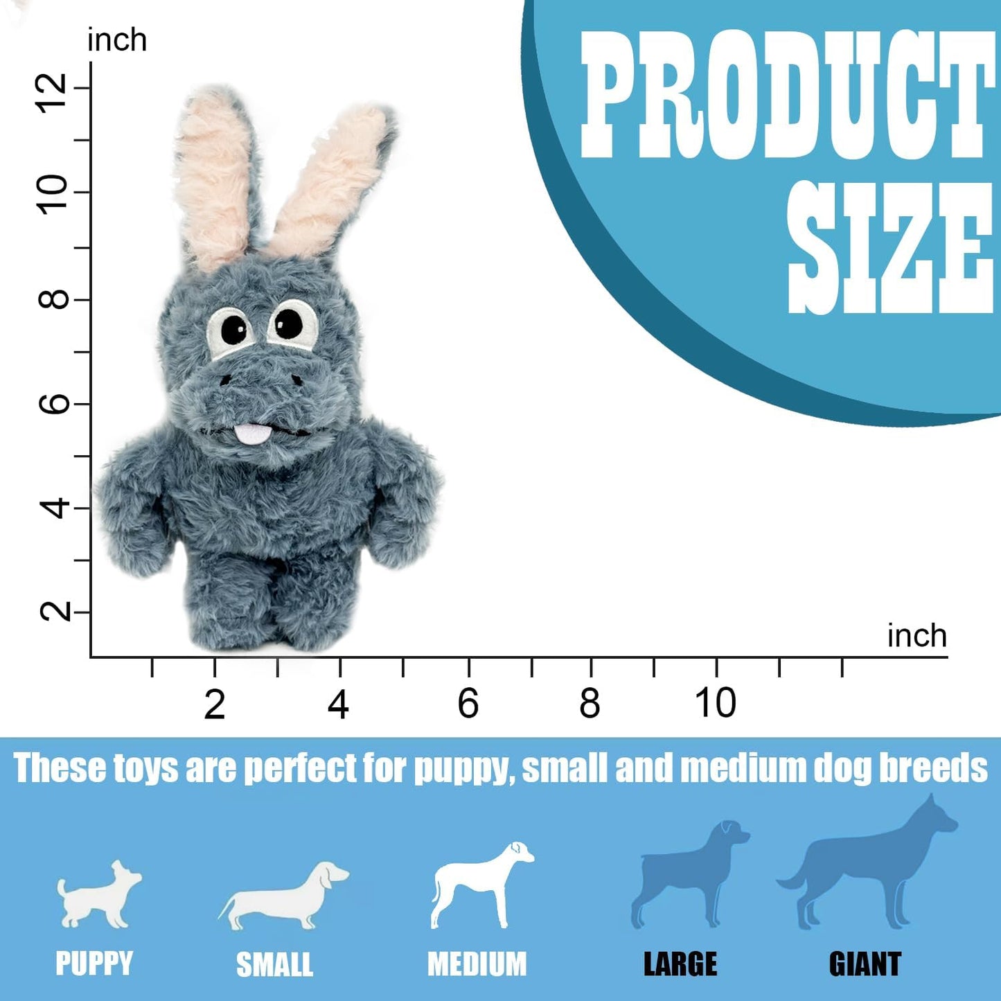 Squeaky Dog Toy Plush, Stuffed Crinkle Tug of War Dog Toy Keep Them Busy Pet Puppy Birthday Toy for Small Medium Large Dogs (Grey)