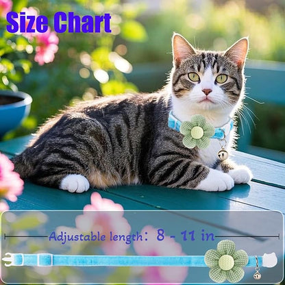 Breakaway Cat Collars with Bells, MUZIEBA Kitten Collar for Girl Boy Adjustable Safety Kitty Collars for Cats Puppy and Small Pets (Blue)