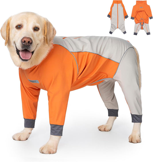 Dog Full Body Winter Coat, Waterproof Fleece Jacket for Small Medium Large Dogs Reflective Snowsuit with Zipper for Outdoor Skating (Orange, 4XL(Weight 50-70 lbs))