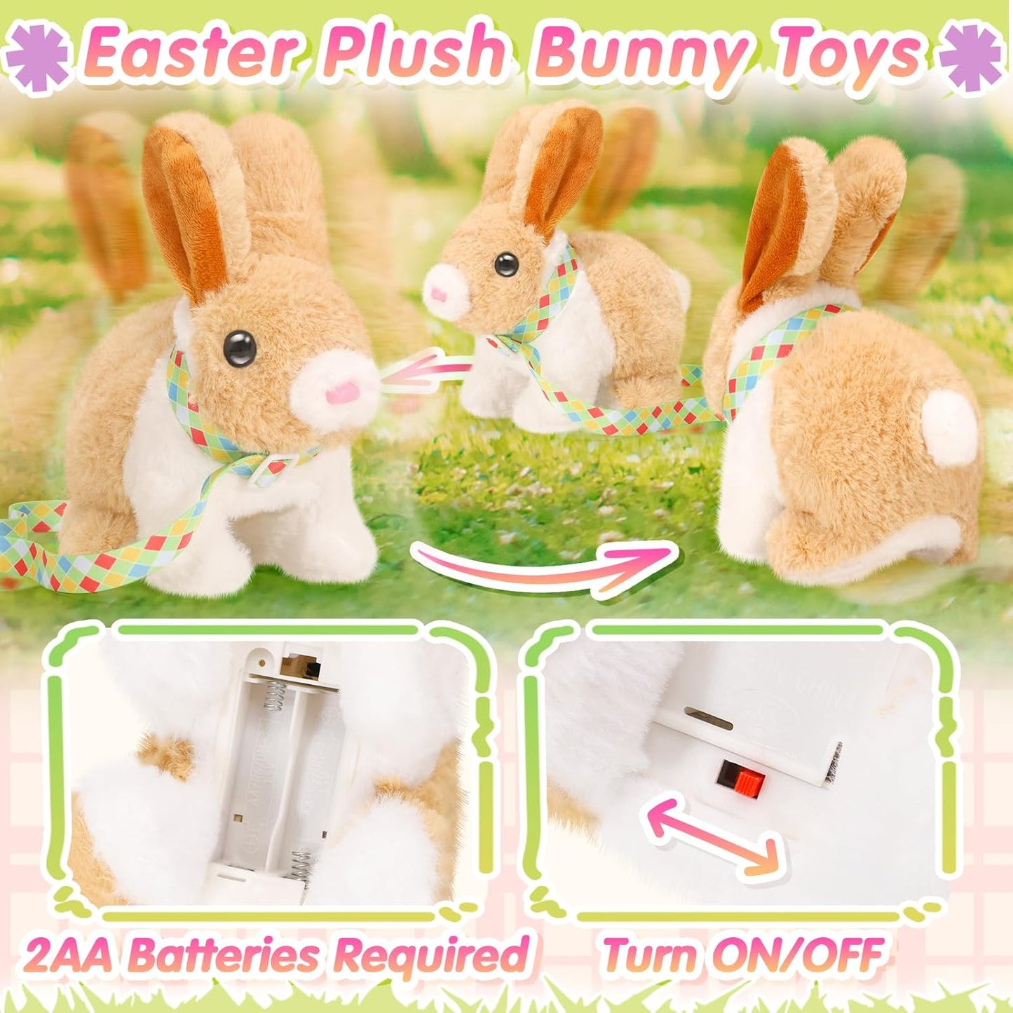 Tagitary Plush Easter Bunny Toys for Kids,Hopping Interactive Rabbit with Leash,Golden Egg,and Wind Up Toys,That Making Sounds,Wiggling Ears,Twitching Nose,Easter Basket Stuffers Gift for Toddlers