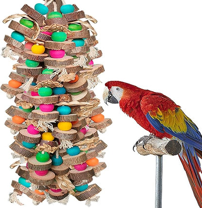 Large Bird Toys for Macaws, Multicolored Wooden Blocks Bird Chewing Toy Parrot Cage Bite Toy for Macaws Cokatoos African Grey and Large Medium Parrot Birds