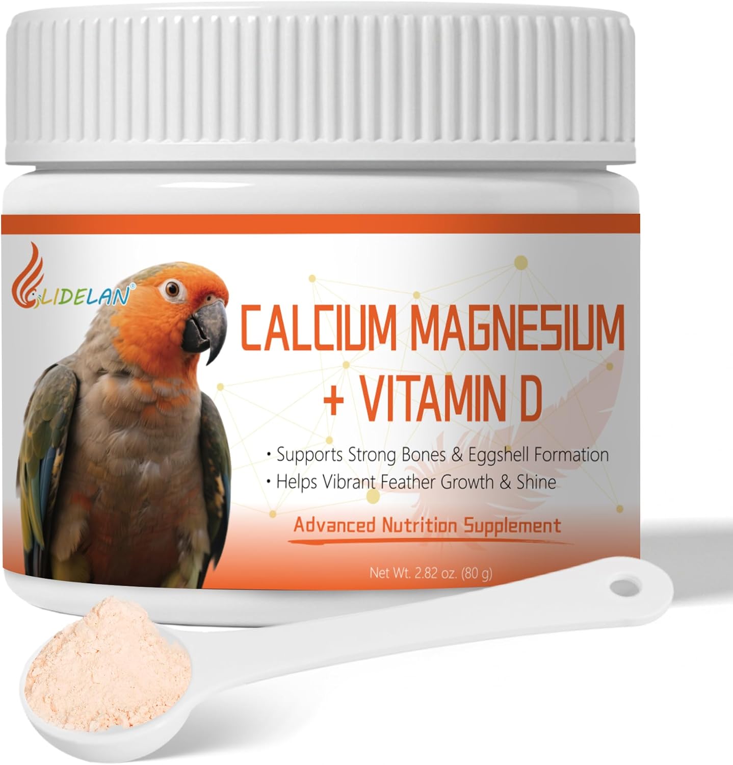 Calcium for Birds with Magnesium & Vitamins D3–Vet-Developed Formula for Parrots, Supports Strong Bones, Eggshell Health,Feather Growth,Muscle & Nerve Function,Dissolves Tasteless in Water,80 Servings