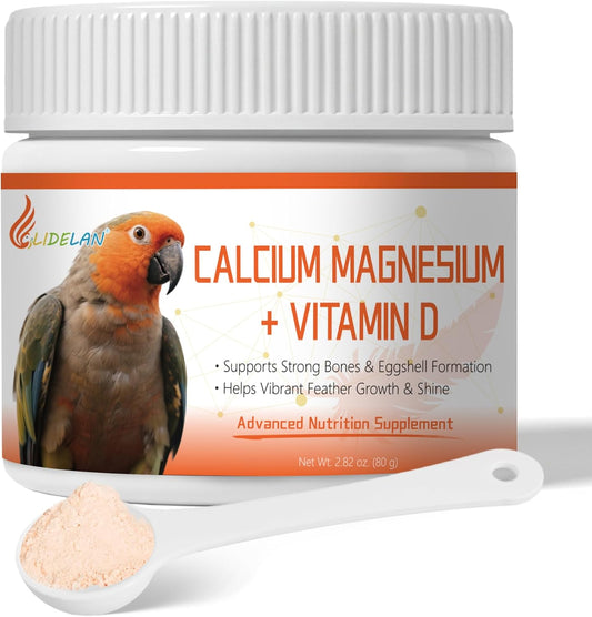 Calcium for Birds with Magnesium & Vitamins D3–Vet-Developed Formula for Parrots, Supports Strong Bones, Eggshell Health,Feather Growth,Muscle & Nerve Function,Dissolves Tasteless in Water,80 Servings