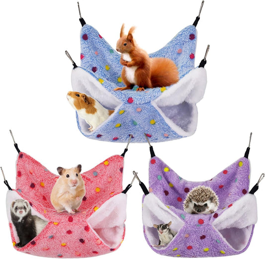 3 Pcs Guinea Pig Hammock, Rat Ferret Hamster Hanging Hammock Guinea Pig Accessories for Small Animals Chinchilla Parrot Sugar Glider Ferret Squirrel (11"×11")