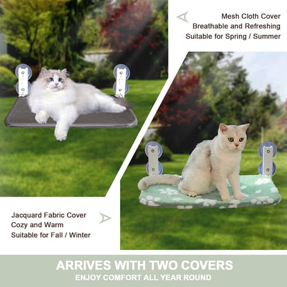 Cat Window Perch, Foldable Cat Window Hammock with Cute 3D Textured Flower Cover, Breathable Mesh Cover and Strong Suction Cups, Cordless Window Seat Bed for Indoor Cats (Green, Medium)