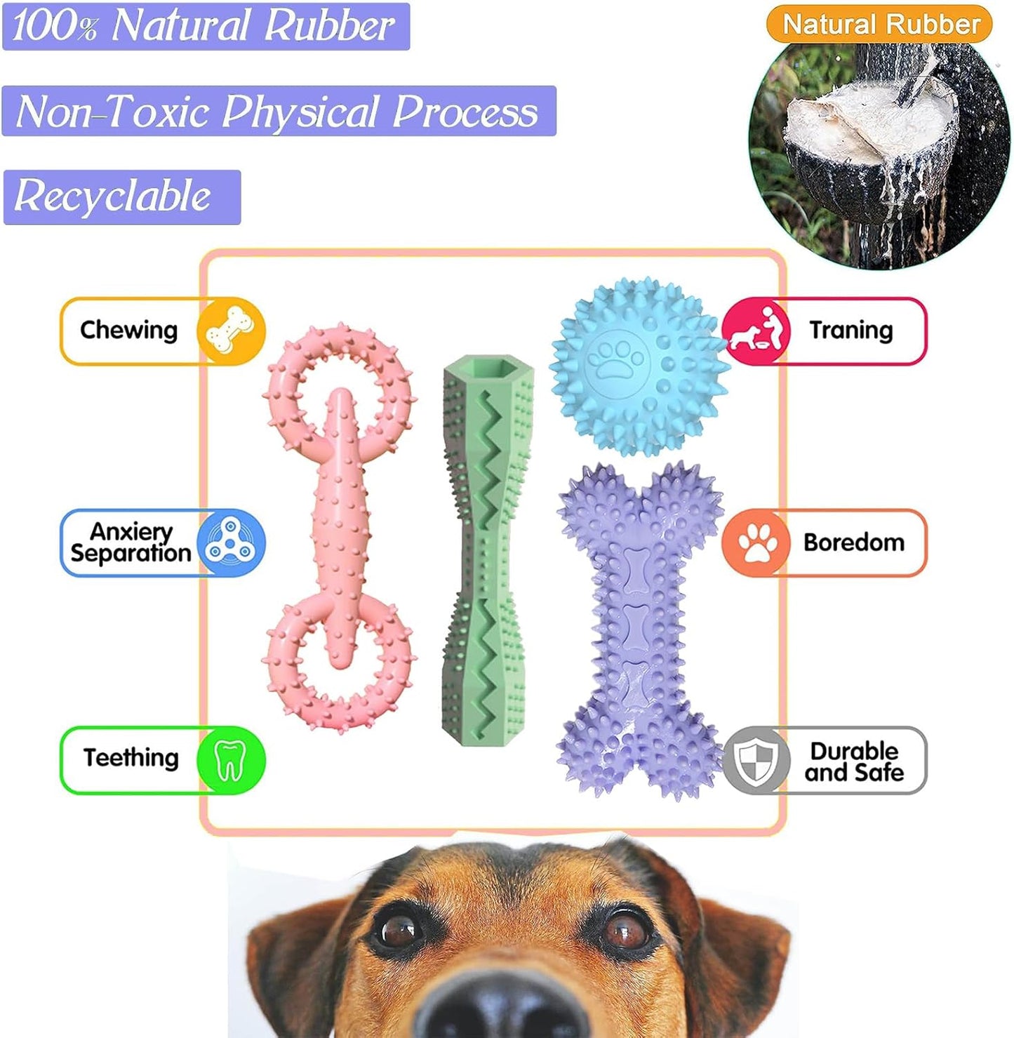 4 Pack Puppy Toys for 2-8 Months Pets Dog Chew Toy for Small Puppies Teething Toys for Cleaning Teeth Food Dispensing Soft Durable Rubber Bone Funny Ball Interactive Donut Treat Dumbbell (Mix Color)