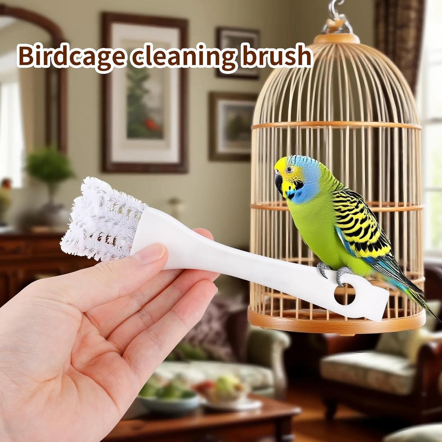 Bird Cage Cleaning Brush Tool Set, Bird Cage Cleaning Brush with Long Handle, Bird Cage Accessories, Bird Cage Cleaner Brush Kit,Poop Remover for Cleaning Poop in Pet Cages,Parrot Cages & Bird Perches