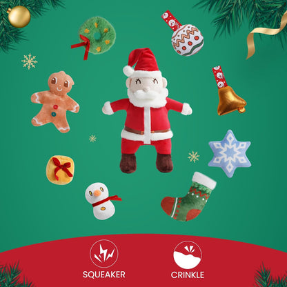 Nocciola Hide and Seek Christmas Santa Dog Toys: 9 Packs Vacation Gifts Funny Plush Stuffed Squeaky Crinkle Durable Chew Toys for Small Medium Large Breed