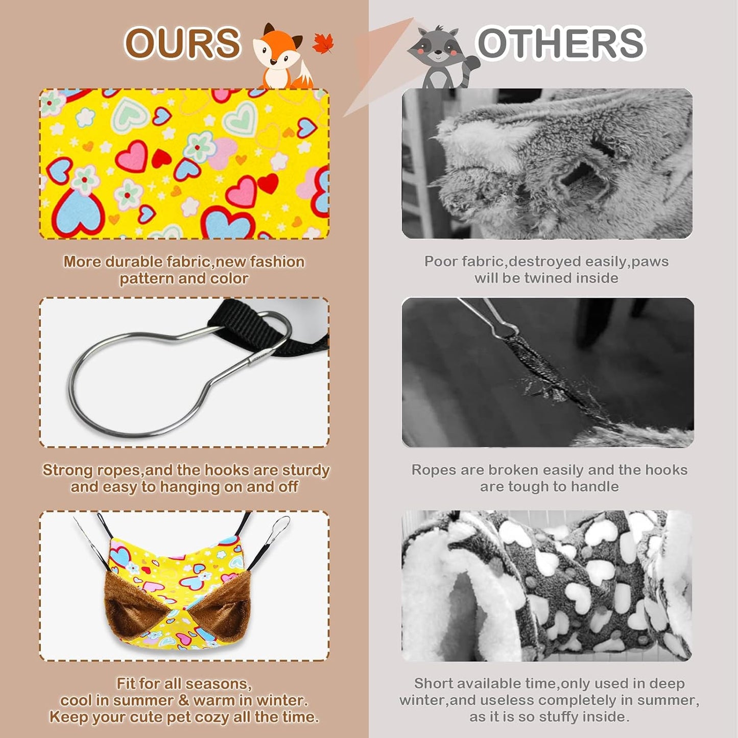 Ferret Rat Hammock Guinea Pig Hideout Toys Large Soft Small Animal Bed Sugar Glider Chinchilla Squirrel Hammock Set for Cage Accessories Pet House Hamster Hang Tunnel and Tube,2 Pack,Yellow