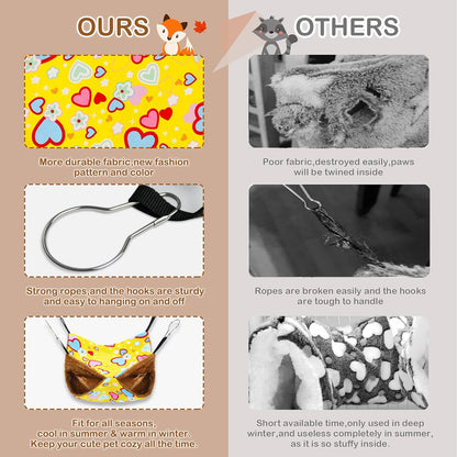 Ferret Rat Hammock Guinea Pig Hideout Toys Large Soft Small Animal Bed Sugar Glider Chinchilla Squirrel Hammock Set for Cage Accessories Pet House Hamster Hang Tunnel and Tube,2 Pack,Yellow