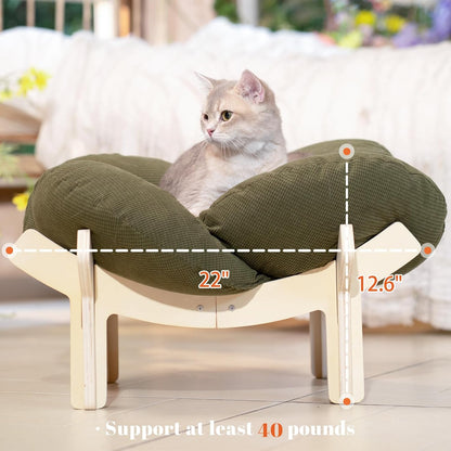 CHEERHOME PETS Elevated Cat Bed Wooden with Cushion Fluffy Pet Couch Sofa for Indoor Cats Raised Kitty Lounge Chair Suitable for Puppy, Cat Furniture(Green)