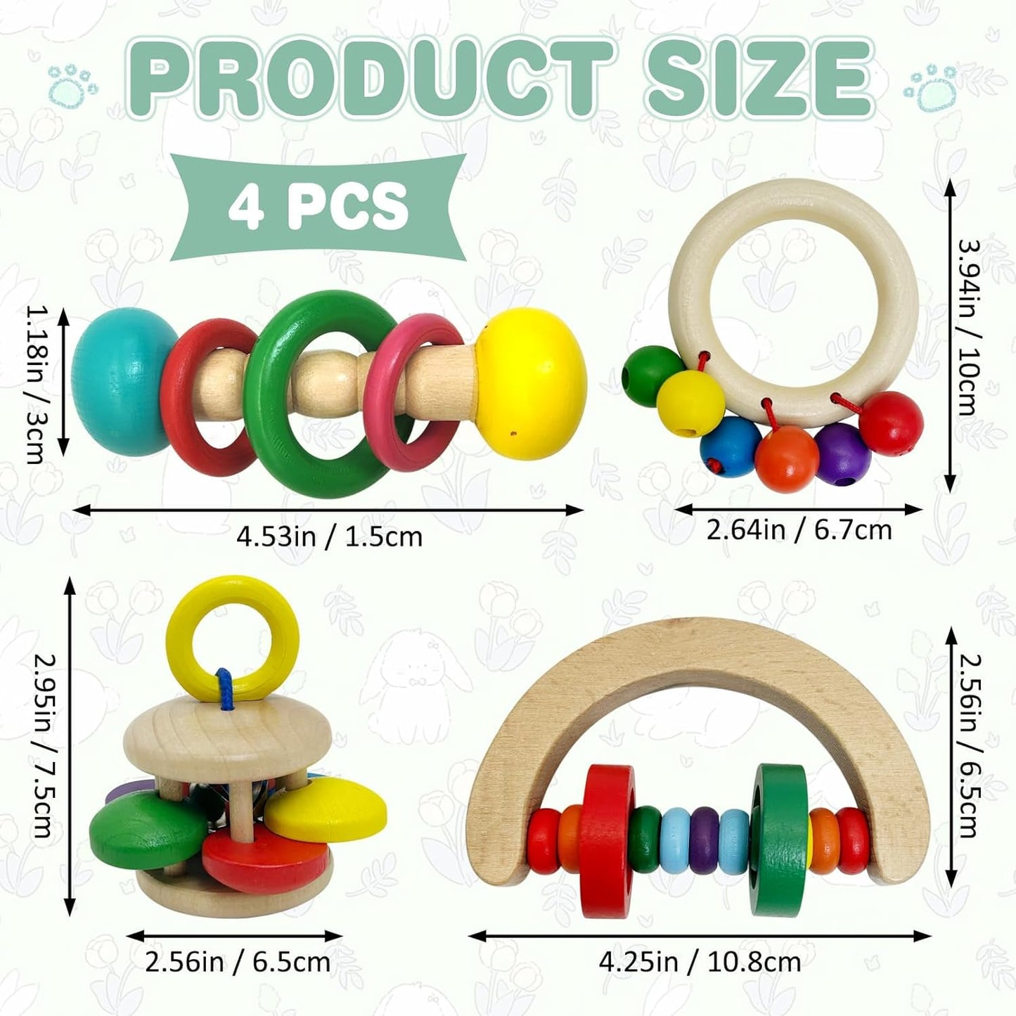 PINVNBY 4 PCS Wooden Rabbit Toys Interactive Bunny Toys Multi-Colored Guinea Pigs Toys Indoor Outdoor Playing Teeth Grinding Toys for Chinchillas Hamsters Rats and Other Small Animals