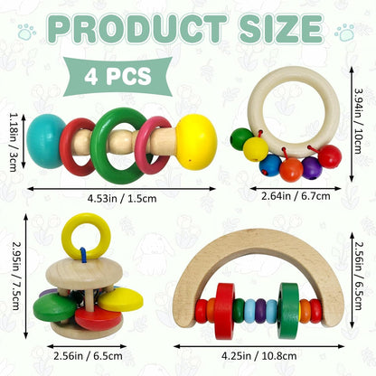 PINVNBY 4 PCS Wooden Rabbit Toys Interactive Bunny Toys Multi-Colored Guinea Pigs Toys Indoor Outdoor Playing Teeth Grinding Toys for Chinchillas Hamsters Rats and Other Small Animals