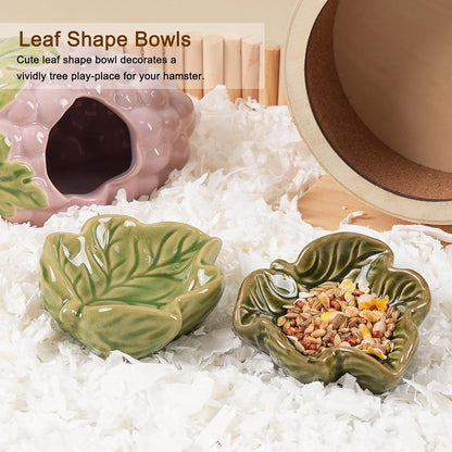 Hamtser Food Bowl,2 Packs Leaf Hamster Bowls,Ceramic Feeding Bowl,Food Dish for Small Animals Gerbil Dwarf Hamster Rat Mice Guinea Pig(Green + Dark Green)
