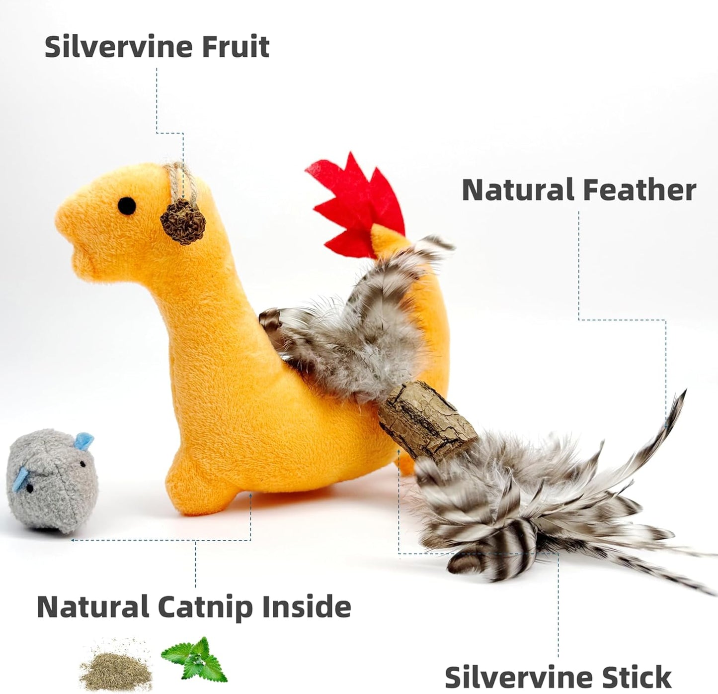 3 Pack Catnip Toys for Indoor Cats – Interactive Kitten Toys with Silvervine Stick & Feather, Durable Chew & Kick Cat Toys for Stress Relief & Play