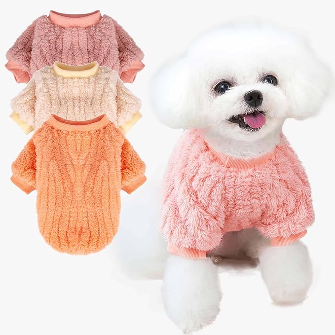 FabriCastle Small Dog Sweaters, 3-Pack Dog Clothes for Small Dogs Girl & Cats, Ultra Soft and Warm Pet Coats XXS - XXL, Winter Pet Jackets, Doggy Apparel Costumes Outfits (Ivory,Pink,Coral, Medium)