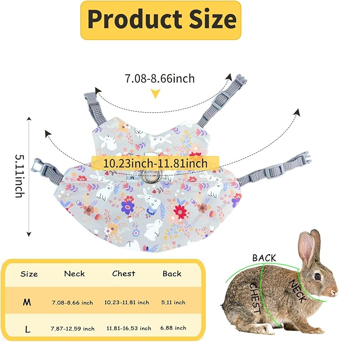 2-Pack Small Pet Harness & Leash Set – Soft, Adjustable Vest for Rabbits, Kittens, Squirrels & More (Grey, M)