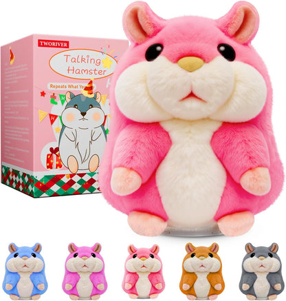 Talking Hamster Repeats What You Say,2025 Top Christmas Funny Gifts,Toddler Toys for Ages 2-4 5-7 8-13 Girls Pink Stocking+Stuffers Kids Interactive Dolls,a Most Popular Stuffed Animal Plush