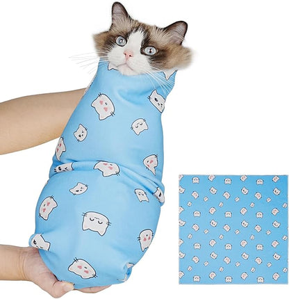 Cat Wrap for Cutting Nails, Self-Adhesive for Grooming, Anti-Scratch Cat Swaddle Wrap for Medicine, Nail Clipping, Teeth Brushing, Ear Cleaning