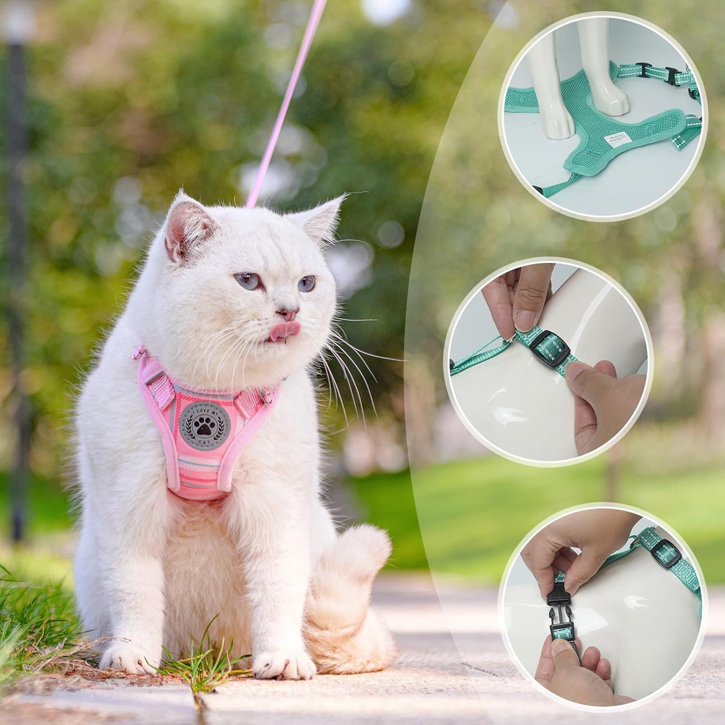 BEAUTYZOO Cat Harness and Leash Set for Walking Escape Proof, Neck Release Adjustable Harness for Kitten Puppy Small Medium Large Cats, Soft Cute Easy Control Small Cat Harness for Cats Boy and Girls