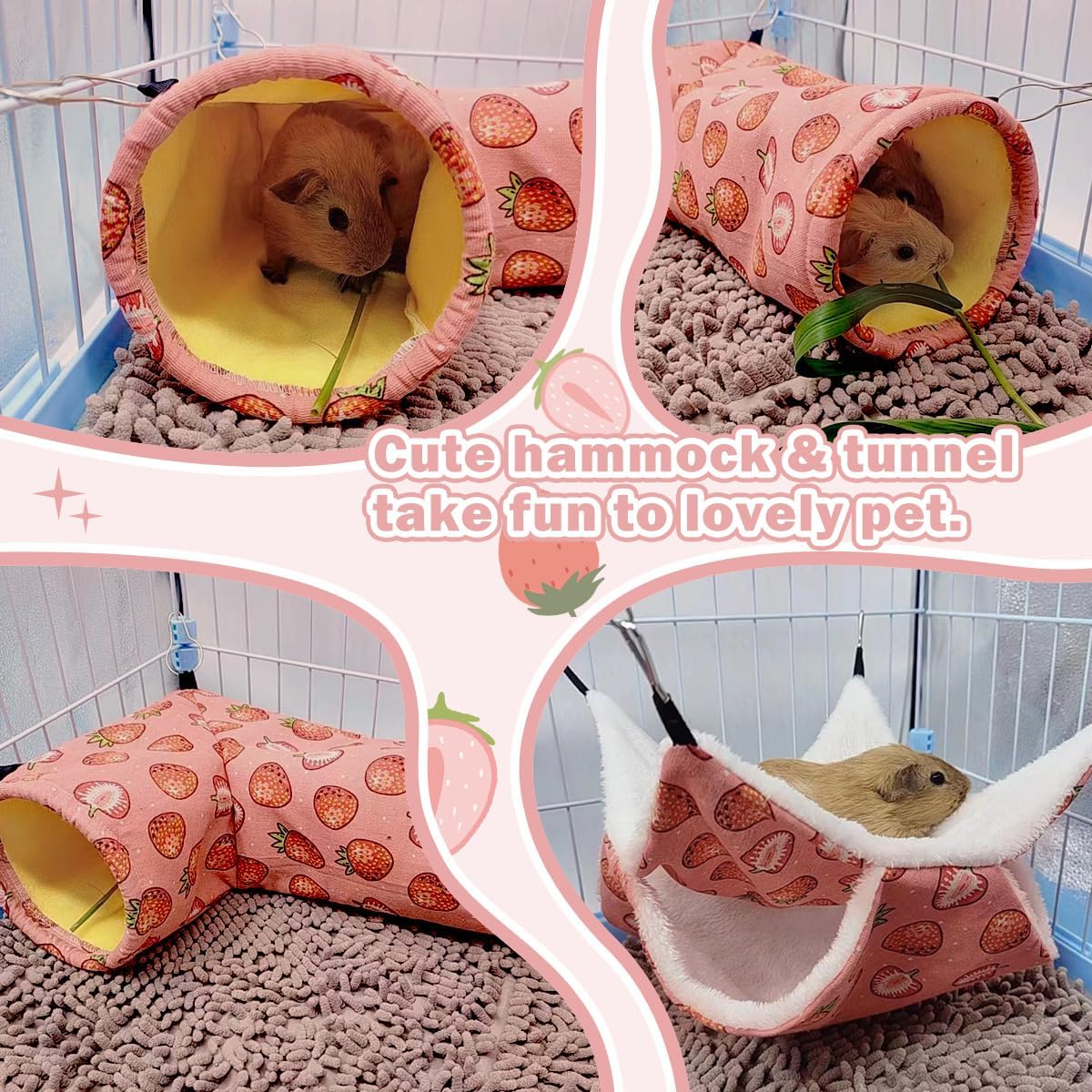 Rat Ferret Hammock Toys Cage Accessories, Guinea Pig Hideout Tunnel, Warm Bed for Rat Ferret Guinea Pig Sleep Hide and Play (1.Hammock+Corner Tunnel)