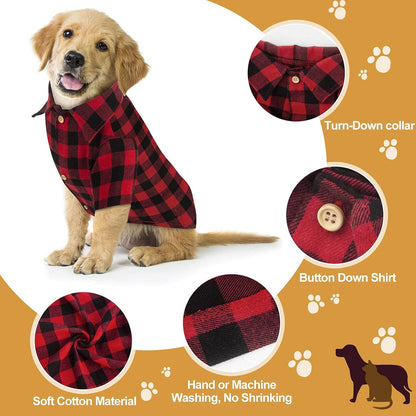 Plaid Dog Shirt Red Buffalo Dog Outfit Soft Casual Pet Clothes for Small Medium Large Dogs Puppy Cats Halloween Thanksgiving Christmas Costumes(L)
