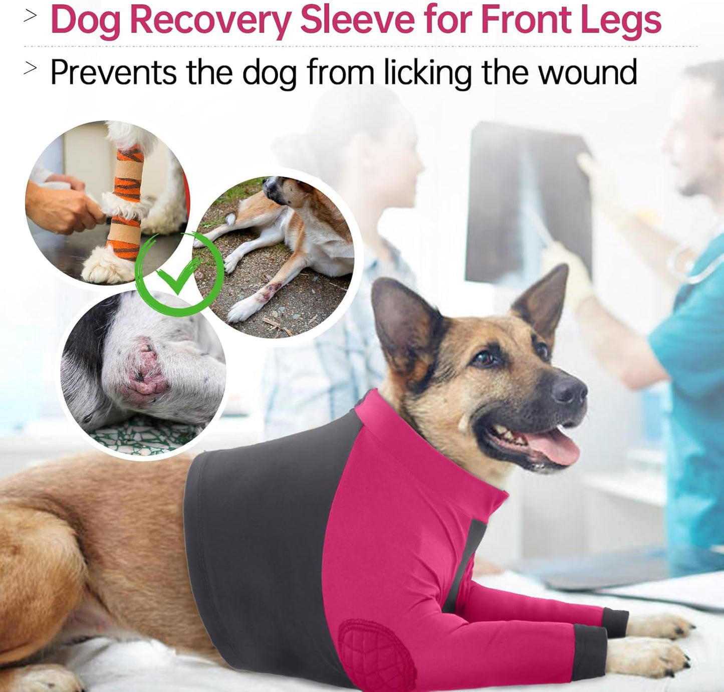 LeLePet Dog Recovery Suit for Front Legs, Dog Sleeve to Stop Licking, Elbow Protector for Leg Injuries Shoulder Wounds After Surgery Male Female,Zippered Long-Sleeved Shirt Cone Alternative(S-3XL)