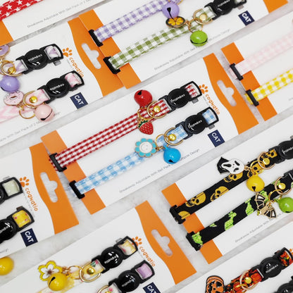 2 Pack Cotton Breakaway cat Collars with Bell,Safety Quick Release Pendant Cute Kitten Collar,Adjustable 20-30cm (Baby Pink+Lemon, 20-30cm)