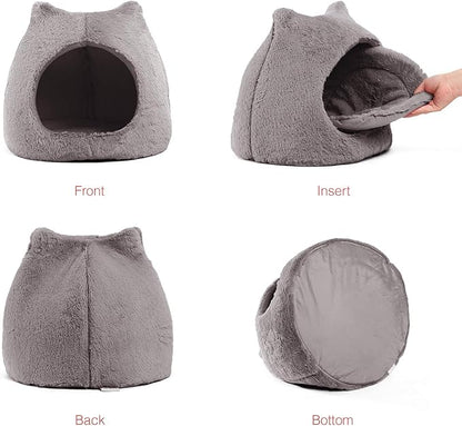 Best Friends by Sheri Meow Hut in Fur Cover Dome Cat and Dog Bed, Gray, Small (Pack of 2)