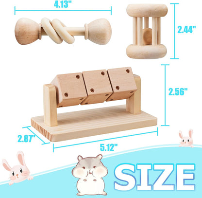 3 Pcs Wooden Hamster Enrichment Toys, Guinea Pig Chew Toys for Syrian & Dwarf Hamsters,Rabbits, Gerbils, Rats, Chinchillas, Small Animals Playing Teeth Grinding Indoor Outdoor