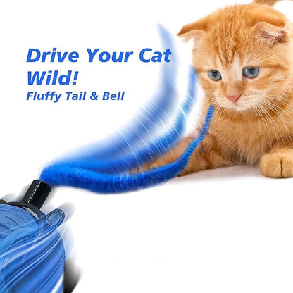 Interactive Cat Toy for Indoor Cats, Speedy Ball with Tail, Automatic Moving Cat Balls for Bored Indoor Adult Cats, 360°Automatic Rolling Ball Toy, Two Speed Adjustment（Blue）