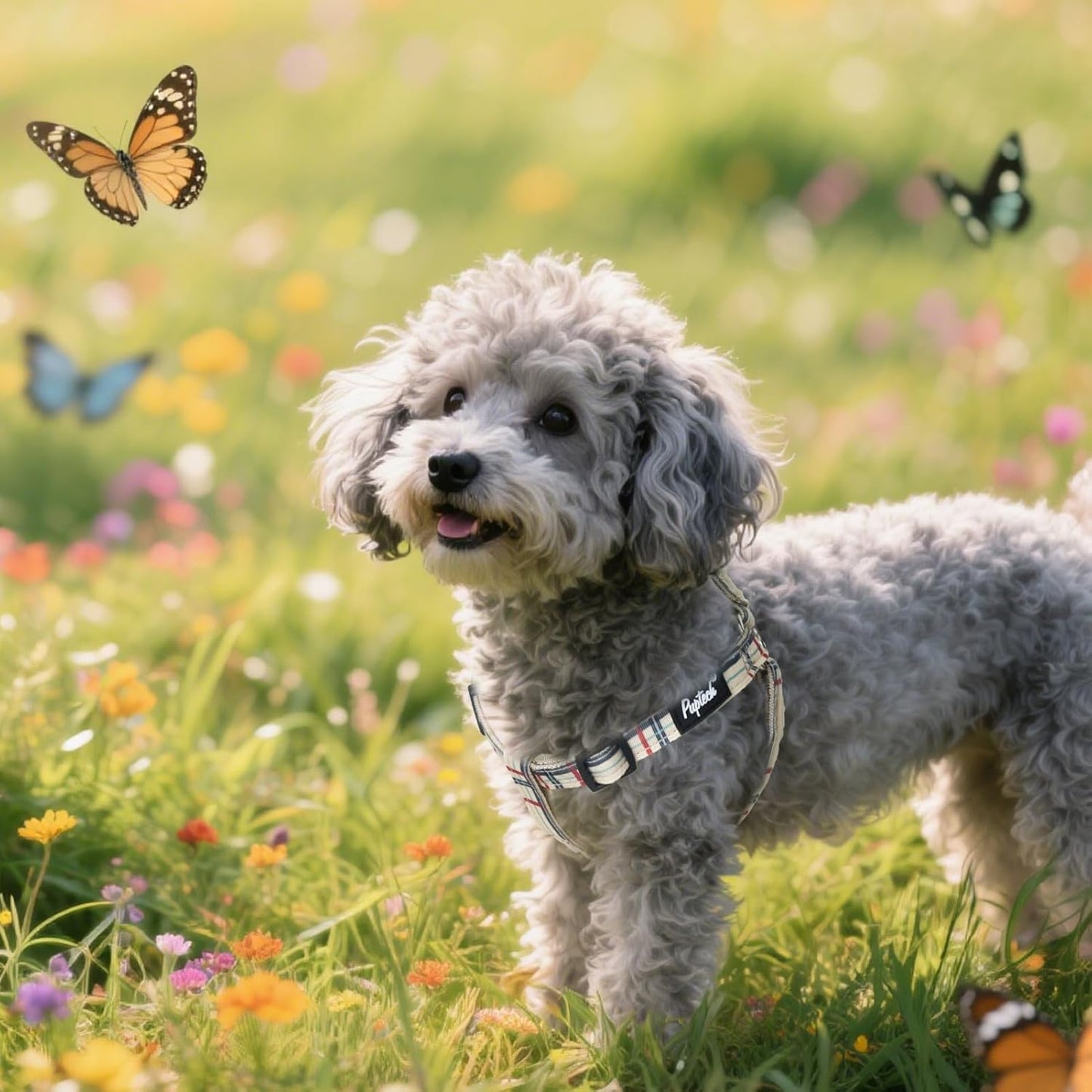 PUPTECK No Pull Dog Harness Soft Adjustable Basic Nylon Step in Puppy Vest Outdoor Walking with ID Tag, Plaid Beige, S