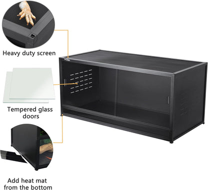 Stackable PVC Reptile Enclosures 44 Gallon ToxiRium Large Reptile 40''x16''x16 Space efficient Tank for Bearded Dragon Lizard Snake,Wide Breeding Vivarium with Sliding Glass Doors Lock-with spacers