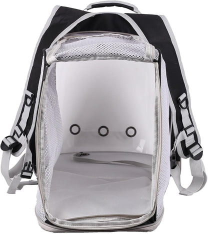 halinfer Dual Extension Pet Backpack Carrier for Large Cat and Small Puppy up to 20 Pounds, Clear Space Capsule Astronaut Transparent Bubble Window Pet Vet Travel Visit Bag