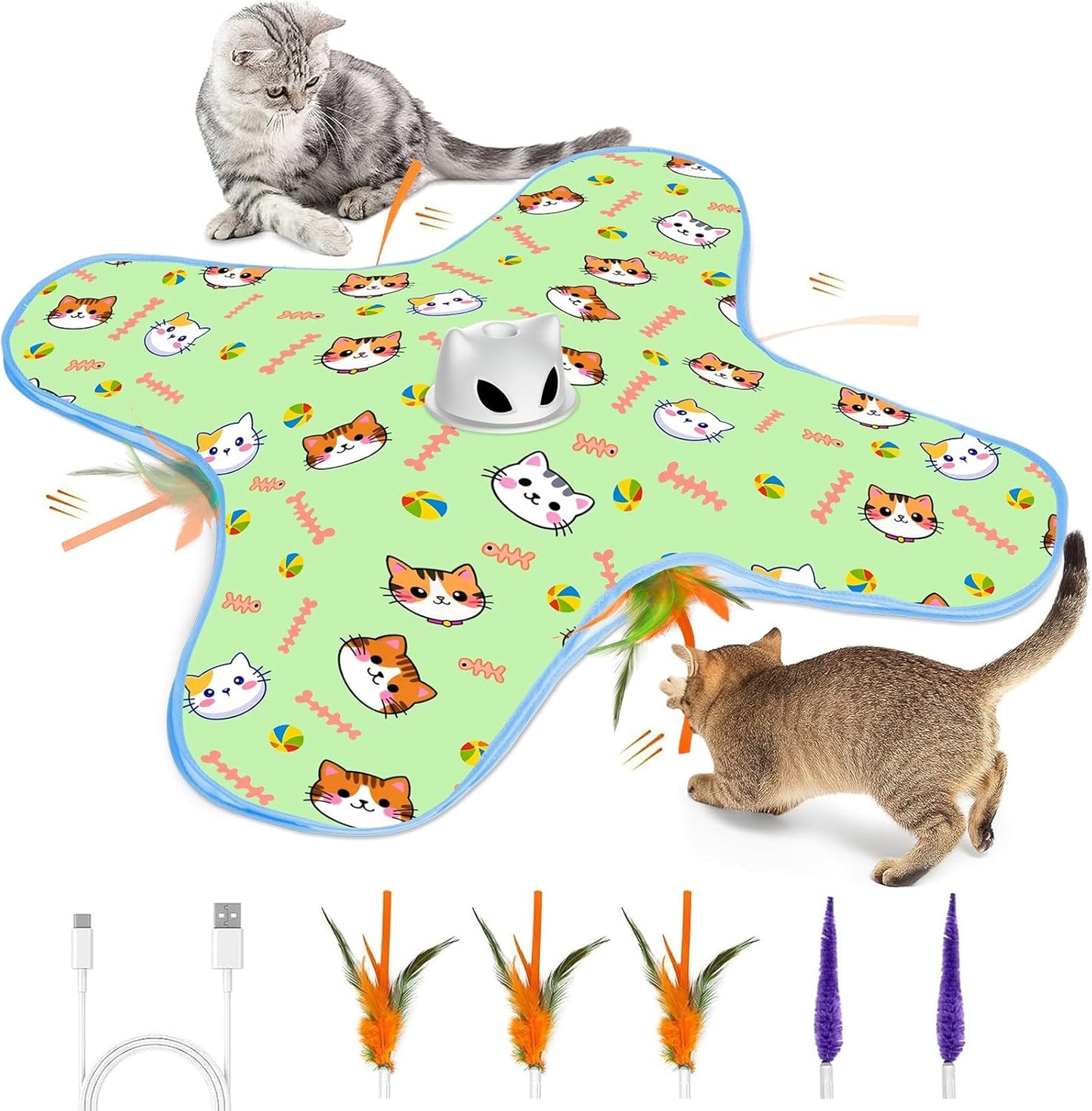 New Interactive Cat Toy for Indoor Cats Hide and Seek Cat Toy for Bored Indoor Adult Cats, Automatic Cat Kitten Toy with Moving Concealed Feathers, Non-Slip Suction, USB Rechargeable